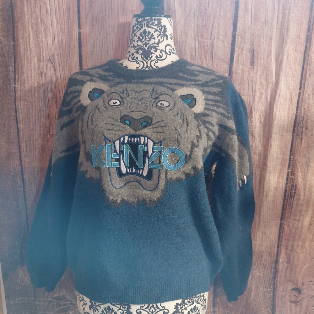 Kenzo Dark Blue Sweater with Tiger Motif